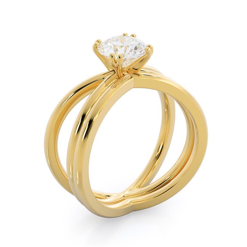 Crisscross Diamond Wedding Band with 18KT Yellow Gold Cut Diamond in 14KT Yellow Gold view 3

