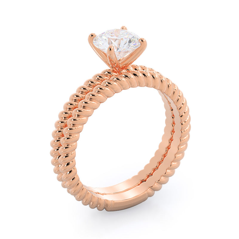 Braided Solitaire Wedding Band with 18KT Rose Gold Cut Diamond in 14KT Rose Gold view 3
