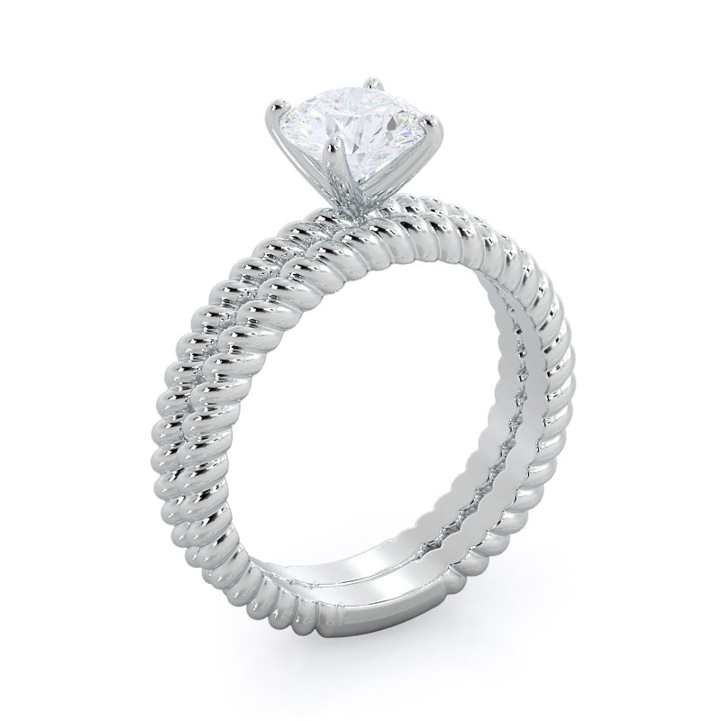 Braided Solitaire Wedding Band with Platinum Cut Diamond in 14KT Platinum view 3
