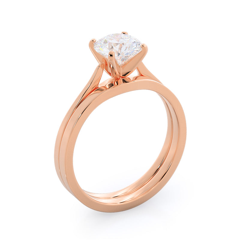 Sleek Cathedral Solitaire Wedding Band with 18KT Rose Gold Cut Diamond in 14KT Rose Gold view 3
