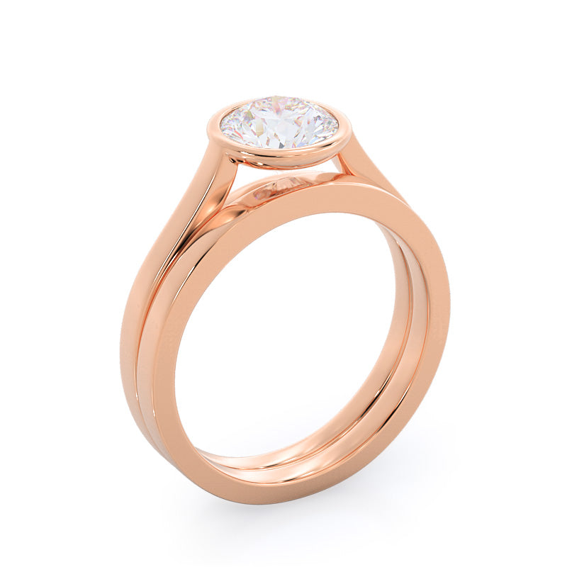 Bezel Solitaire Wedding Band with 18KT Rose Gold Cut Diamond in 14KT Rose Gold view 3
