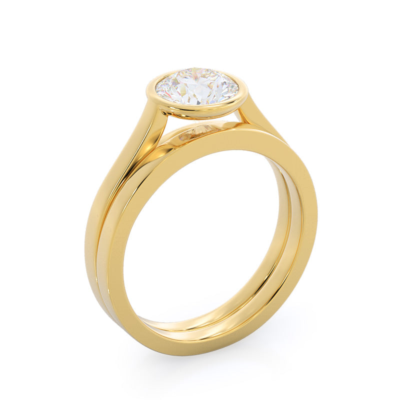 Bezel Solitaire Wedding Band with 18KT Yellow Gold Cut Diamond in 14KT Yellow Gold view 3
