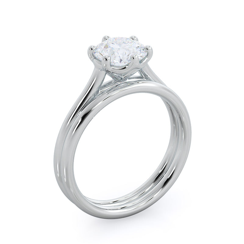 Six Prong Cathedral Basket Wedding Band with Platinum Cut Diamond in 14KT Platinum view 3
