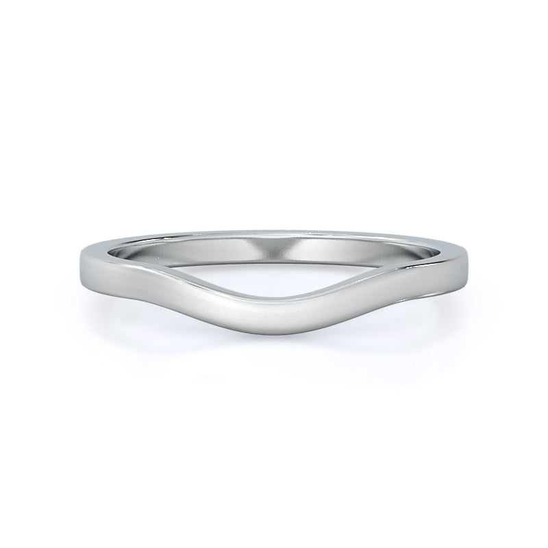 Curved Widening Wedding Band with Platinum Cut Diamond in 14KT Platinum view 1
