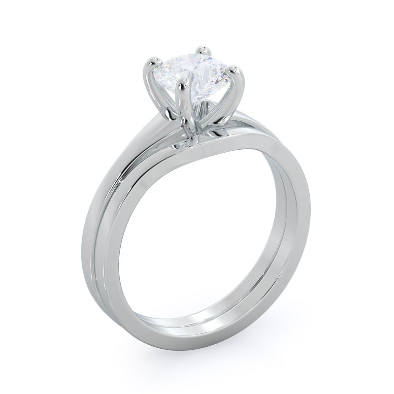 Curved Widening Wedding Band with Platinum Cut Diamond in 14KT Platinum view 3
