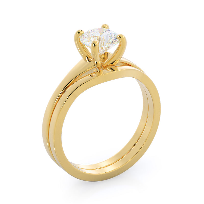 Curved Widening Wedding Band with 18KT Yellow Gold Cut Diamond in 14KT Yellow Gold view 3
