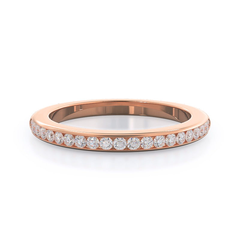 Channel Set Diamond Wedding Band with 18KT Rose Gold Cut Diamond in 14KT Rose Gold view 1
