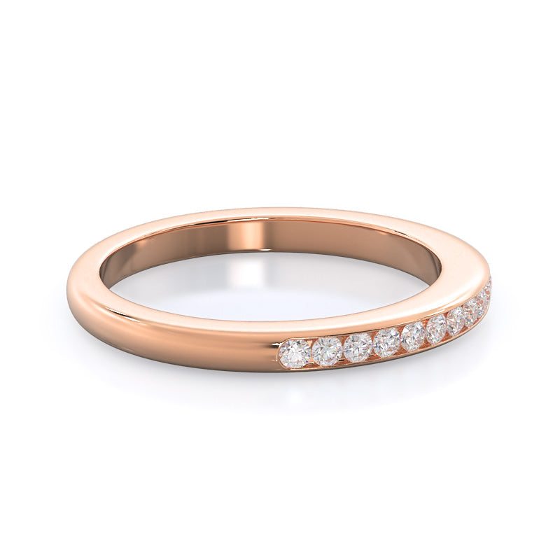 Channel Set Diamond Wedding Band with 18KT Rose Gold Cut Diamond in 14KT Rose Gold view 4
