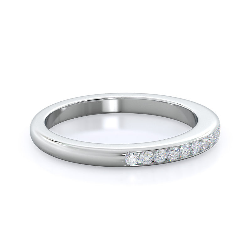 Channel Set Diamond Wedding Band with Platinum Cut Diamond in 14KT Platinum view 4
