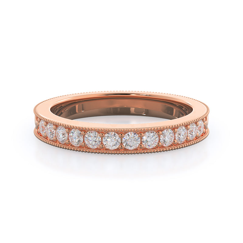 Floral Diamond Wedding Band with 18KT Rose Gold Cut Diamond in 14KT Rose Gold view 1
