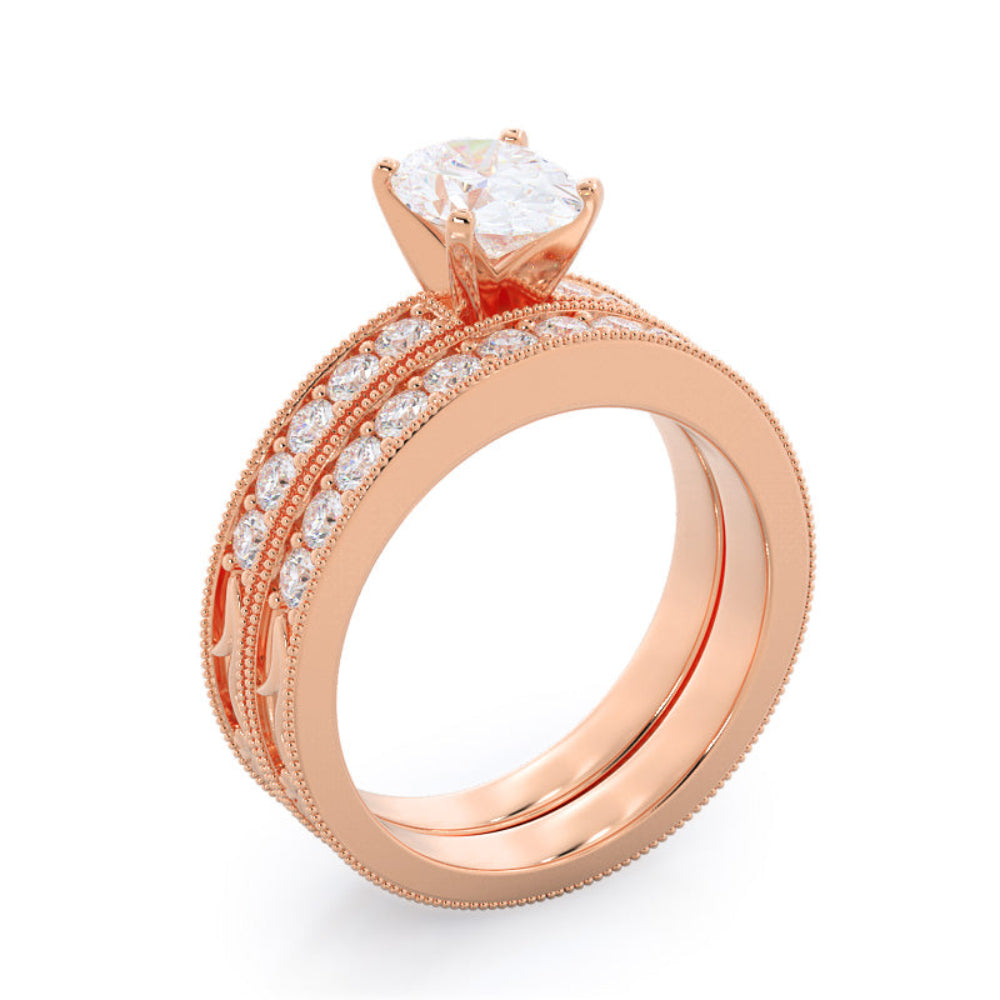 Floral Diamond Engagement Ring with Oval Cut Diamond in 14KT Rose Gold view 7
