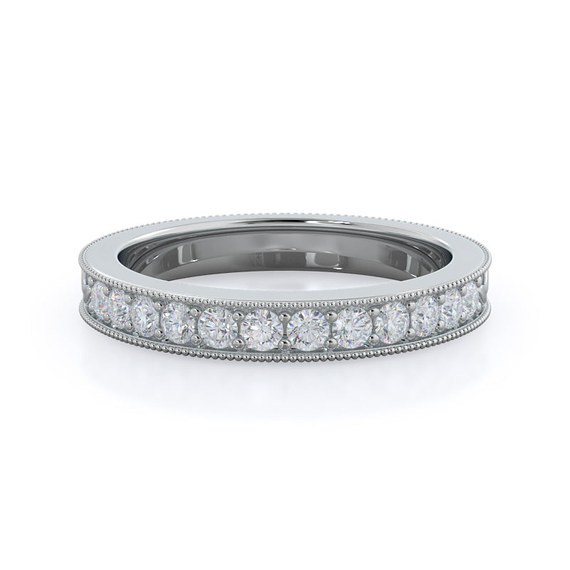 Floral Diamond Wedding Band with Platinum Cut Diamond in 14KT Platinum view 1
