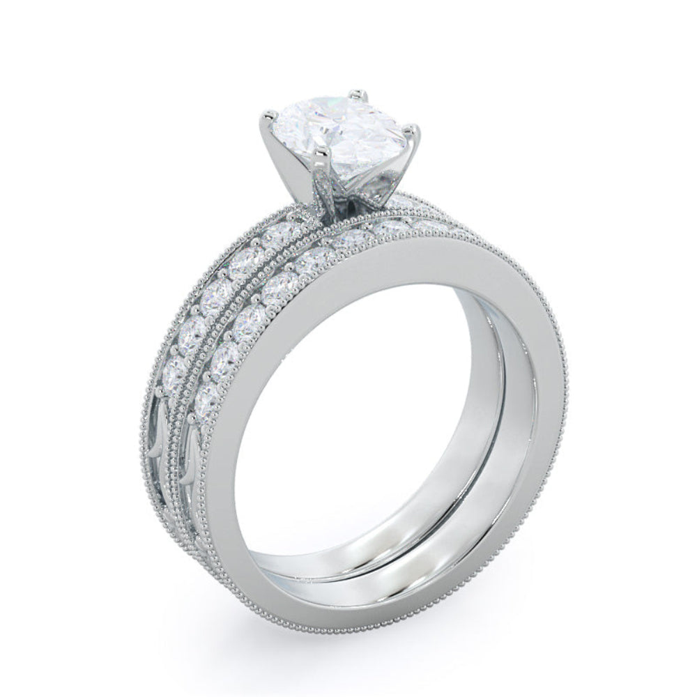 Floral Diamond Engagement Ring with Oval Cut Diamond in 14KT Rose Gold view 5
