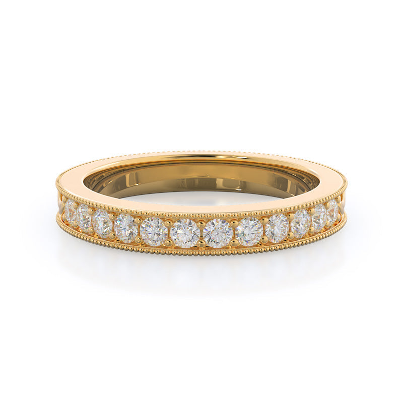 Floral Diamond Wedding Band with 18KT Yellow Gold Cut Diamond in 14KT Yellow Gold view 1
