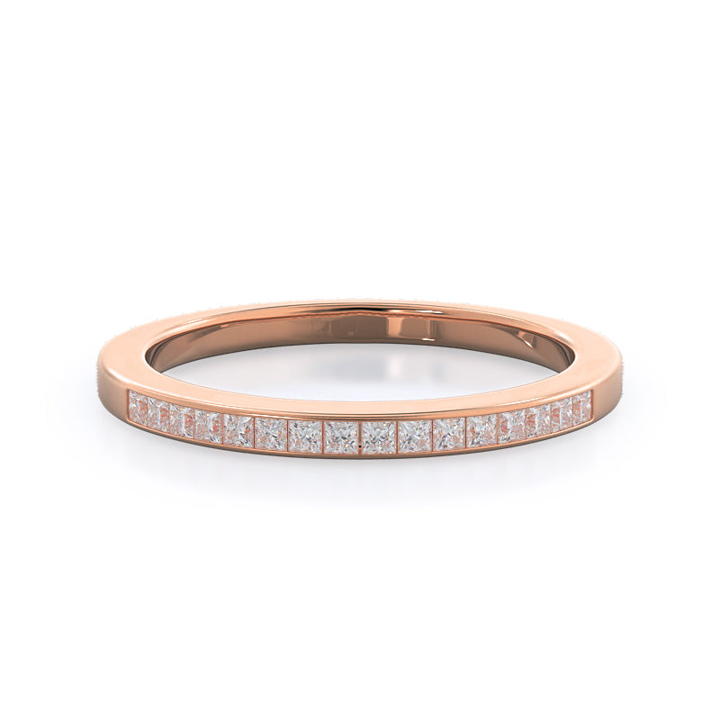 Princess Studded Diamond Wedding Band with 18KT Rose Gold Cut Diamond in 14KT Rose Gold view 1

