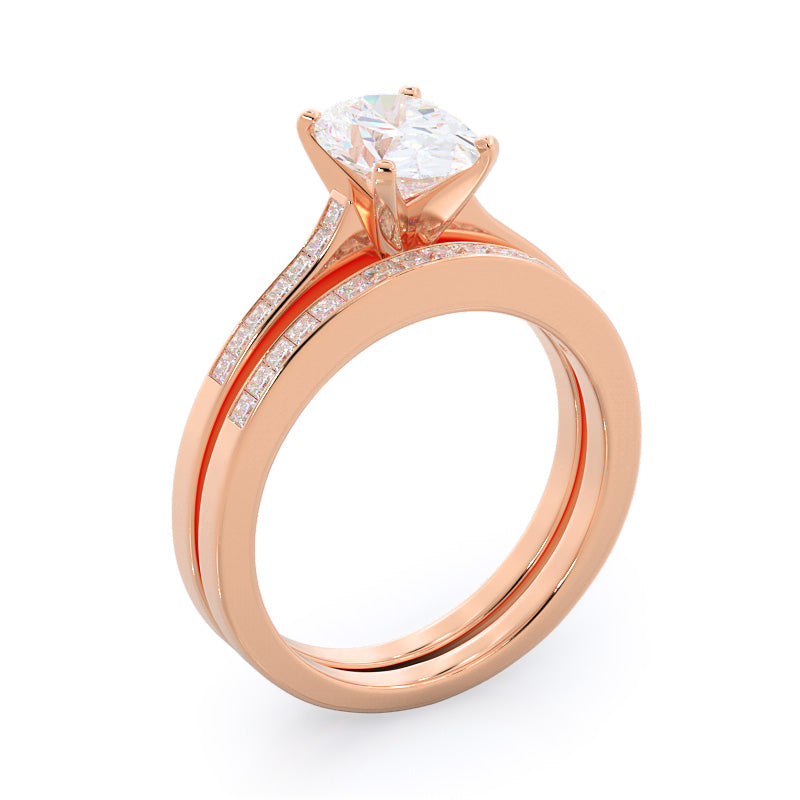 Princess Studded Diamond Wedding Band with 18KT Rose Gold Cut Diamond in 14KT Rose Gold view 3
