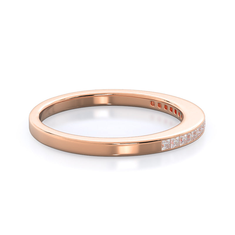 Princess Studded Diamond Wedding Band with 18KT Rose Gold Cut Diamond in 14KT Rose Gold view 4
