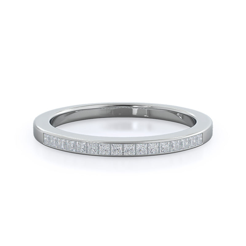 Princess Studded Diamond Wedding Band with Platinum Cut Diamond in 14KT Platinum view 1
