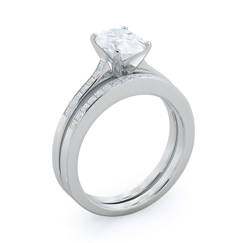 Princess Studded Diamond Wedding Band with Platinum Cut Diamond in 14KT Platinum view 3
