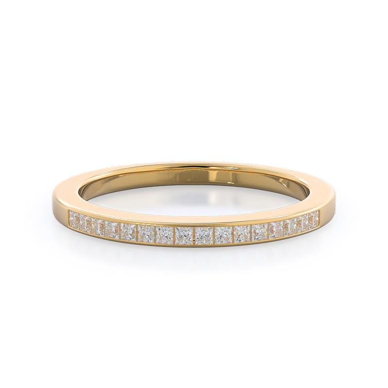 Princess Studded Diamond Wedding Band with 18KT Yellow Gold Cut Diamond in 14KT Yellow Gold view 1
