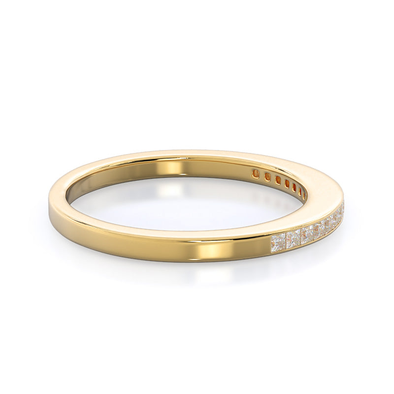 Princess Studded Diamond Wedding Band with 18KT Yellow Gold Cut Diamond in 14KT Yellow Gold view 4
