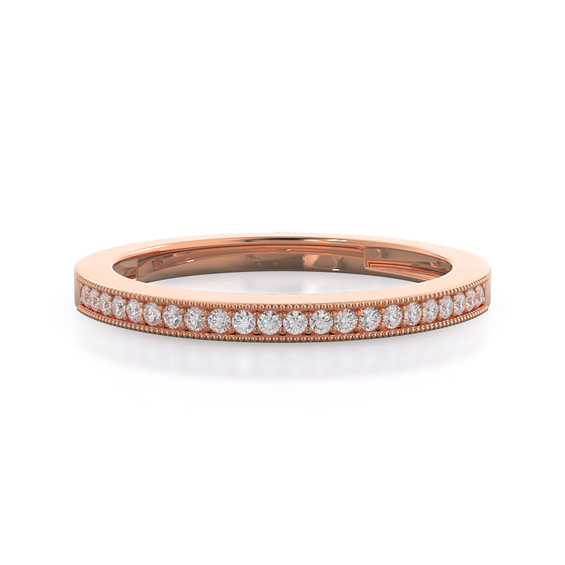 Pave And Milgrain Diamond Wedding Band with 18KT Rose Gold Cut Diamond in 14KT Rose Gold view 1
