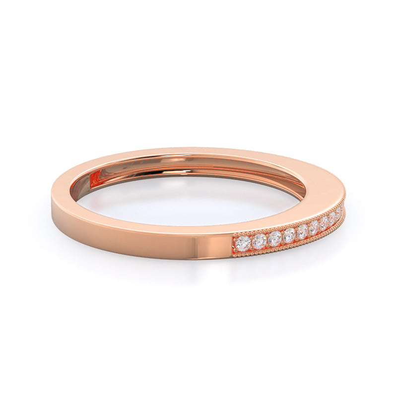 Pave And Milgrain Diamond Wedding Band with 18KT Rose Gold Cut Diamond in 14KT Rose Gold view 4
