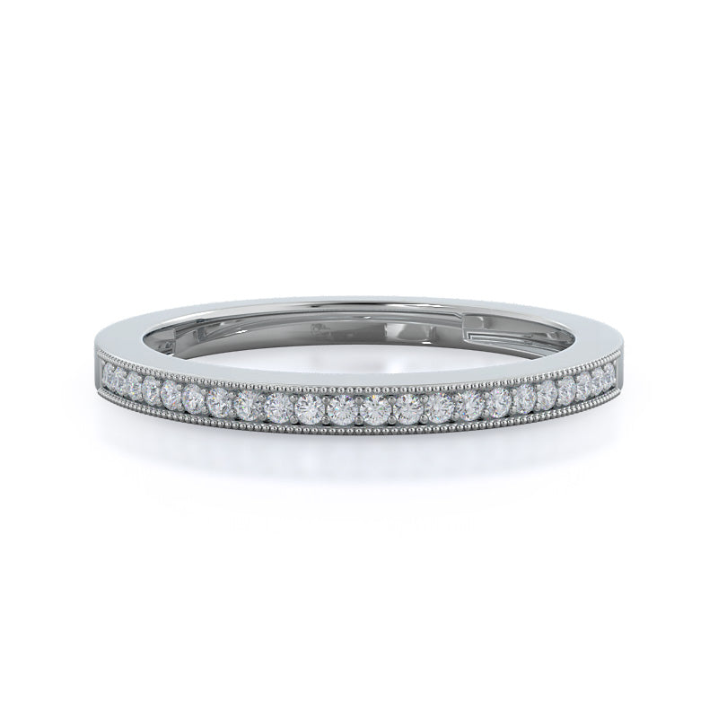 Pave And Milgrain Diamond Wedding Band with Platinum Cut Diamond in 14KT Platinum view 1
