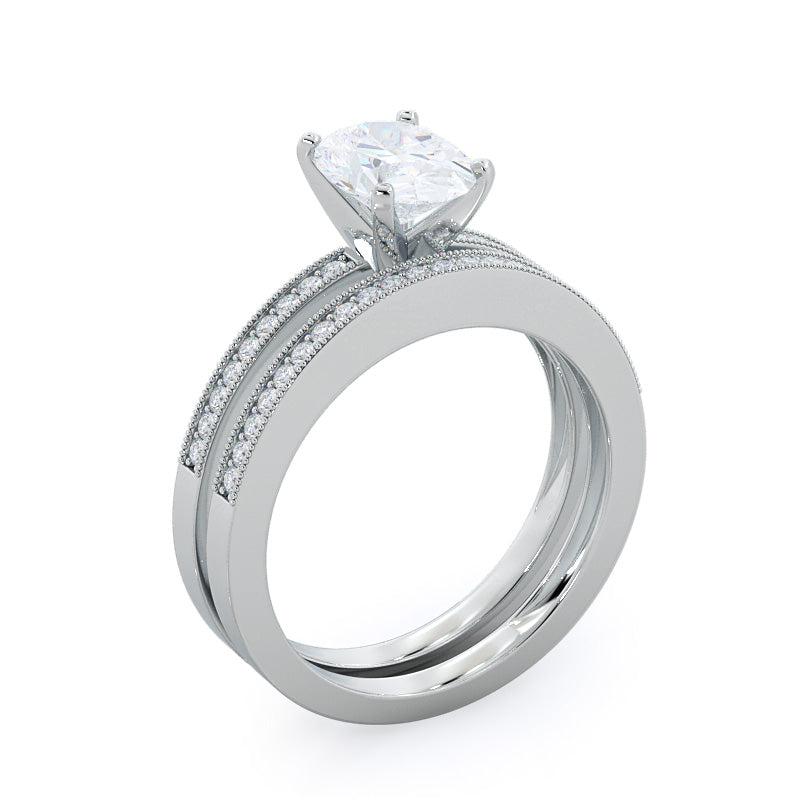 Pave And Milgrain Diamond Wedding Band with Platinum Cut Diamond in 14KT Platinum view 3
