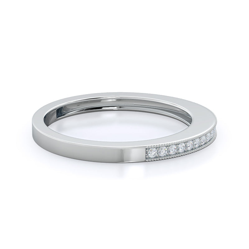 Pave And Milgrain Diamond Wedding Band with Platinum Cut Diamond in 14KT Platinum view 4
