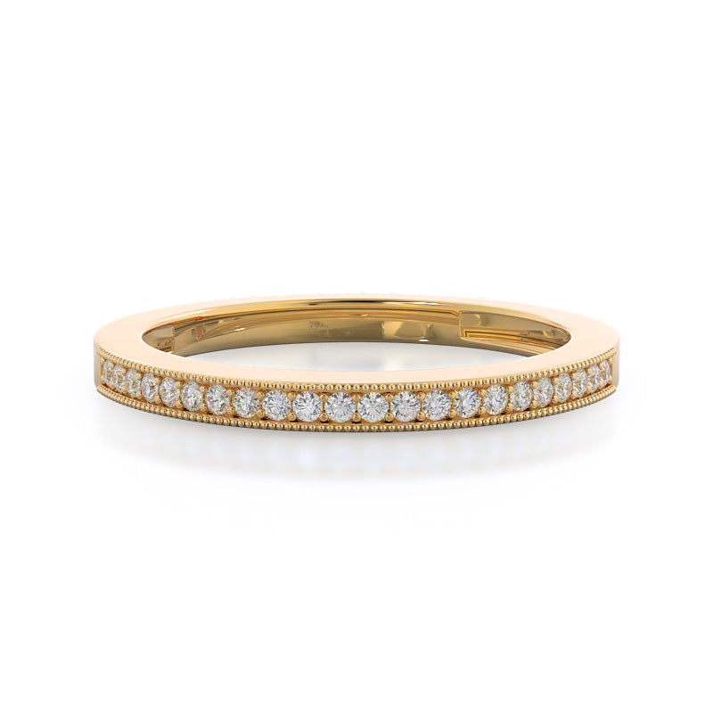 Pave And Milgrain Diamond Wedding Band with 18KT Yellow Gold Cut Diamond in 14KT Yellow Gold view 1
