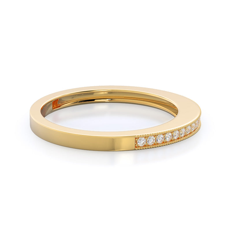 Pave And Milgrain Diamond Wedding Band with 18KT Yellow Gold Cut Diamond in 14KT Yellow Gold view 4
