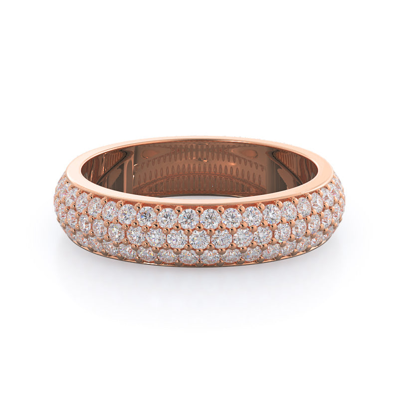 Three Row Diamond Wedding Band with 18KT Rose Gold Cut Diamond in 14KT Rose Gold view 1
