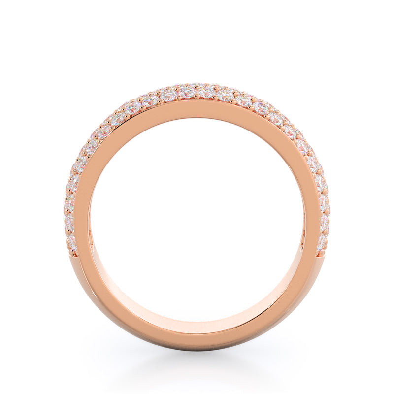 Three Row Diamond Wedding Band with 18KT Rose Gold Cut Diamond in 14KT Rose Gold view 2
