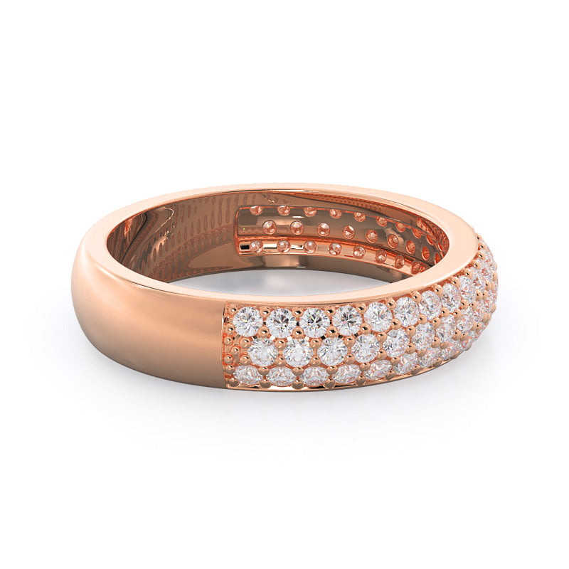 Three Row Diamond Wedding Band with 18KT Rose Gold Cut Diamond in 14KT Rose Gold view 4
