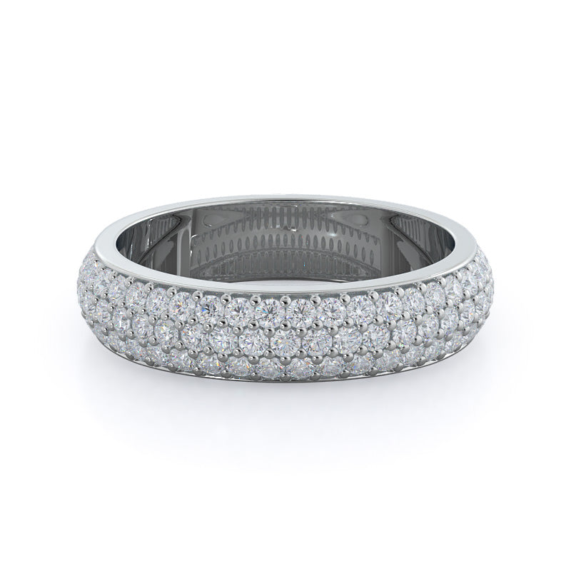 Three Row Diamond Wedding Band with Platinum Cut Diamond in 14KT Platinum view 1
