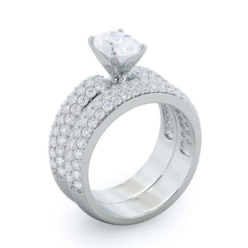 Three Row Diamond Engagement Ring with Round Cut Diamond in 14KT Platinum view 3
