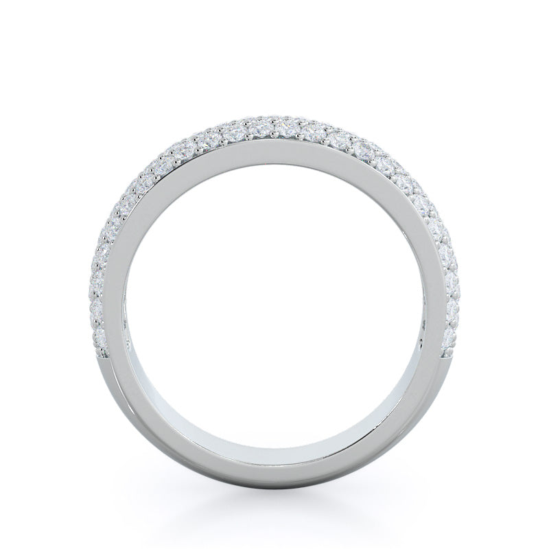 Three Row Diamond Wedding Band with Platinum Cut Diamond in 14KT Platinum view 2
