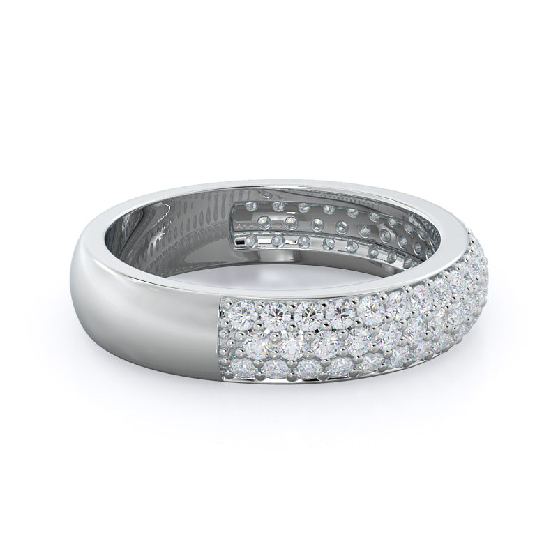 Three Row Diamond Wedding Band with Platinum Cut Diamond in 14KT Platinum view 4
