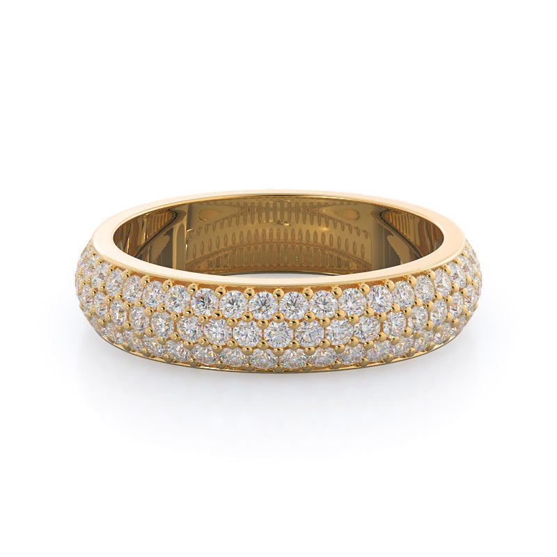 Three Row Diamond Wedding Band with 18KT Yellow Gold Cut Diamond in 14KT Yellow Gold view 1
