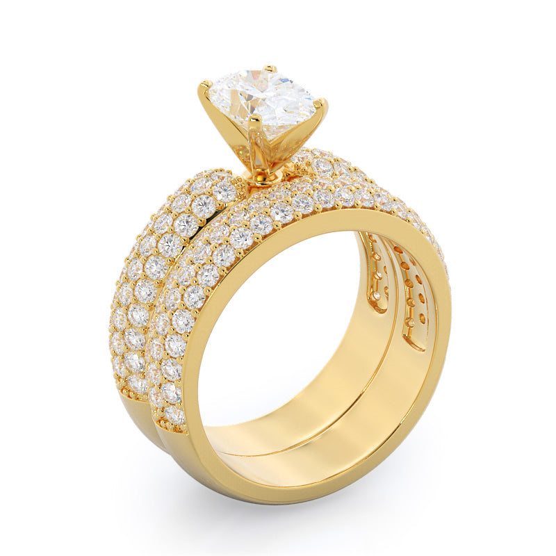 Three Row Diamond Engagement Ring with Round Cut Diamond in 14KT Yellow Gold view 3
