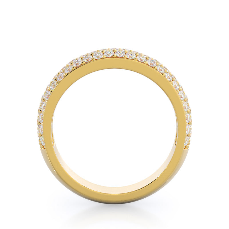 Three Row Diamond Wedding Band with 18KT Yellow Gold Cut Diamond in 14KT Yellow Gold view 2
