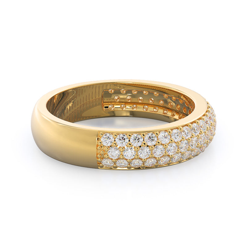 Three Row Diamond Wedding Band with 18KT Yellow Gold Cut Diamond in 14KT Yellow Gold view 4
