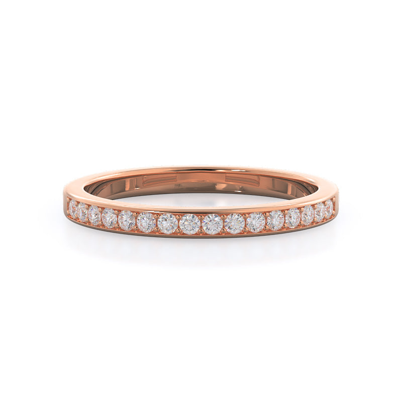 Tapered Cathedral Diamond Wedding Band with 18KT Rose Gold Cut Diamond in 14KT Rose Gold view 1

