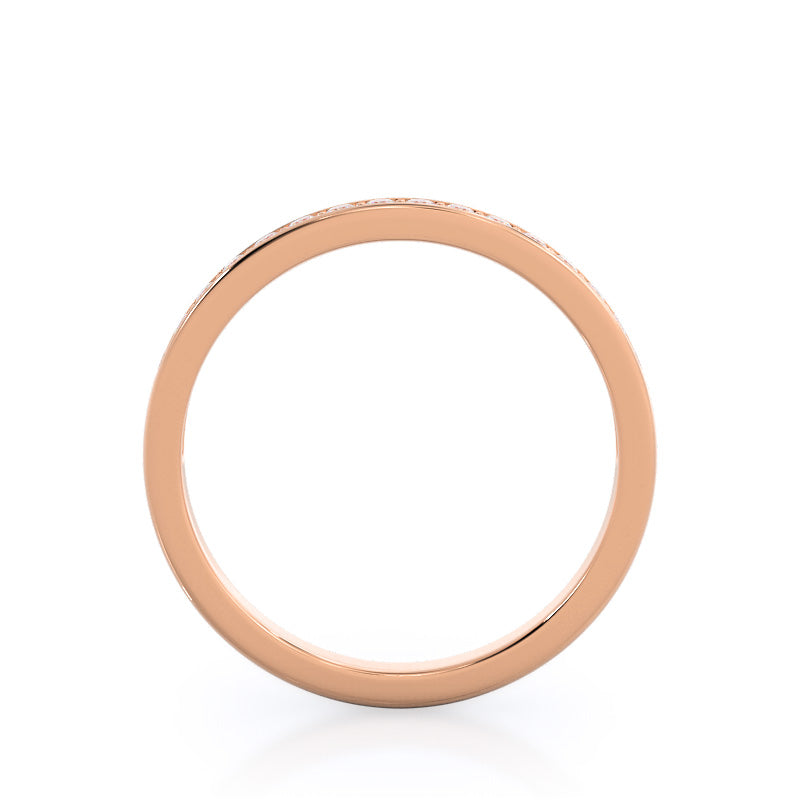 Tapered Cathedral Diamond Wedding Band with 18KT Rose Gold Cut Diamond in 14KT Rose Gold view 2
