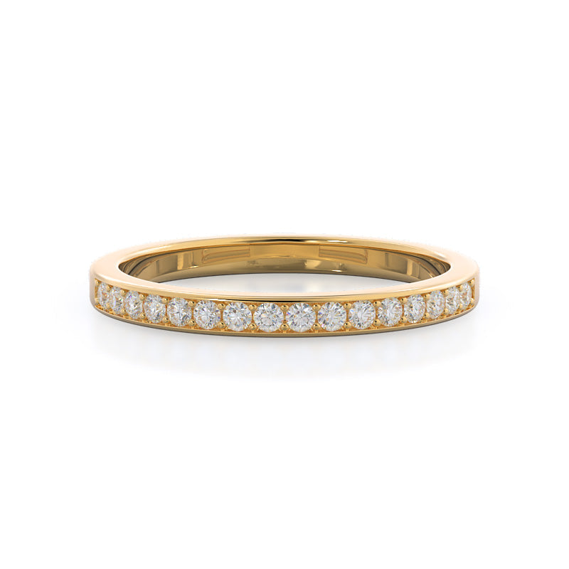 Tapered Cathedral Diamond Wedding Band with 18KT Yellow Gold Cut Diamond in 14KT Yellow Gold view 1
