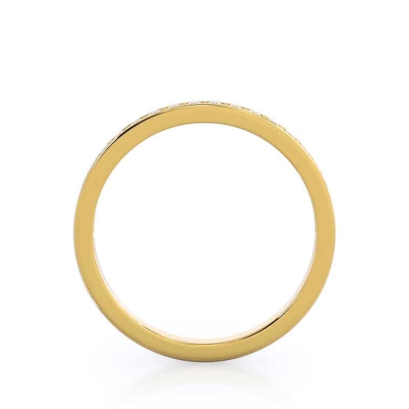 Tapered Cathedral Diamond Wedding Band with 18KT Yellow Gold Cut Diamond in 14KT Yellow Gold view 2
