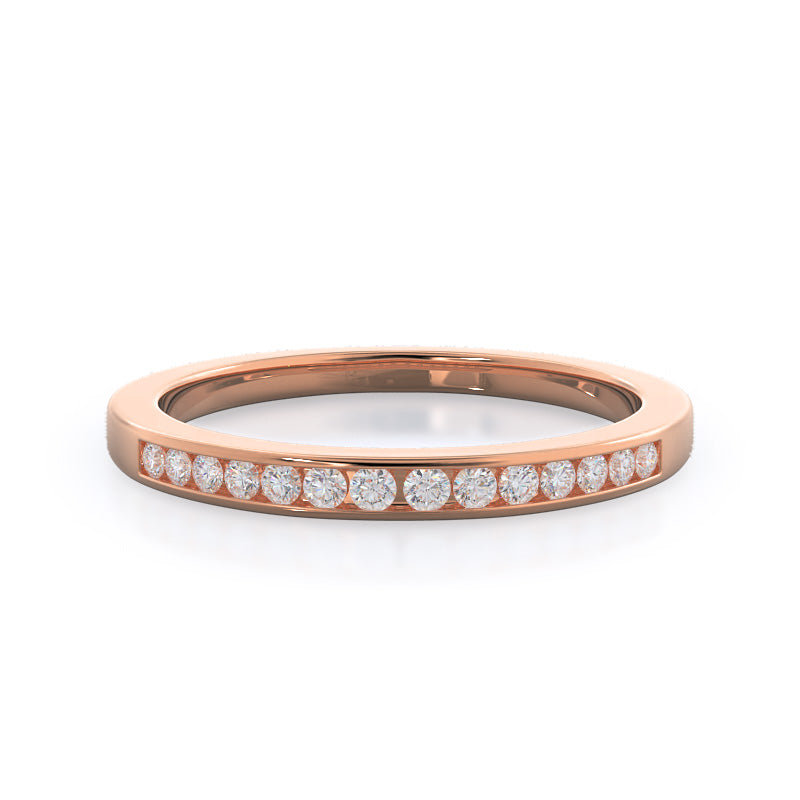 Cascading Channel Set Diamond Wedding Band with 18KT Rose Gold Cut Diamond in 14KT Rose Gold view 1
