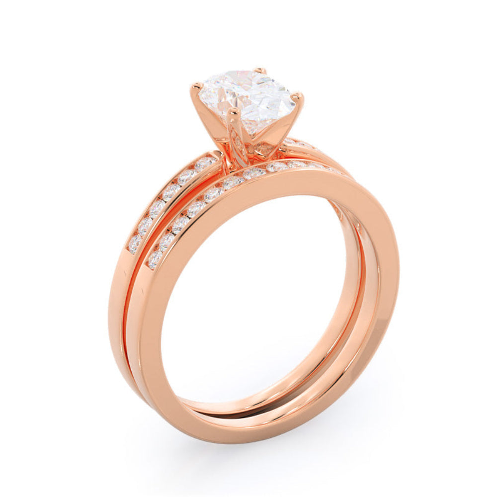 Cascading Channel Set Diamond Engagement Ring with Oval Cut Diamond in 14KT Rose Gold view 7
