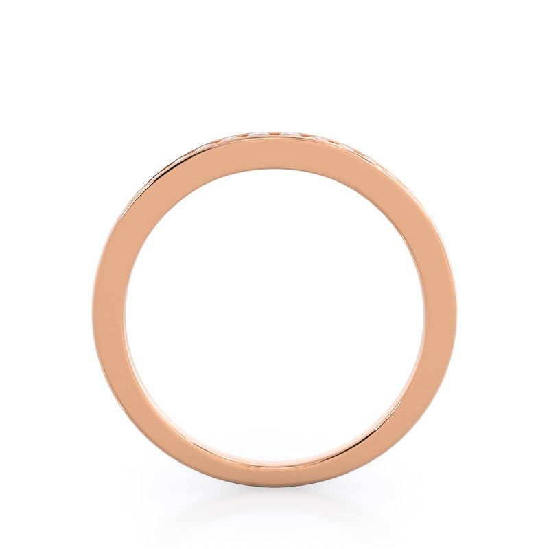 Cascading Channel Set Diamond Wedding Band with 18KT Rose Gold Cut Diamond in 14KT Rose Gold view 2
